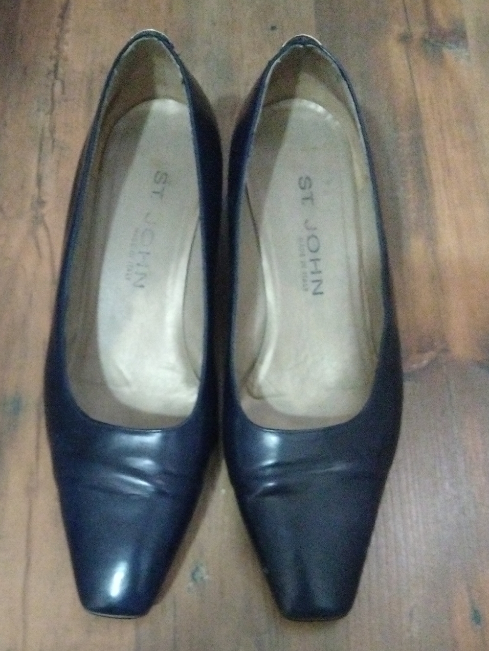 St. John Navy Leather Square-Toe Flats